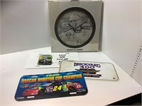 License plates, and racing clock