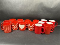 Set of 15 Red Mugs / Valentines Mugs with Hearts