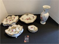 Set of Rose Ruffle Dishes & Vase