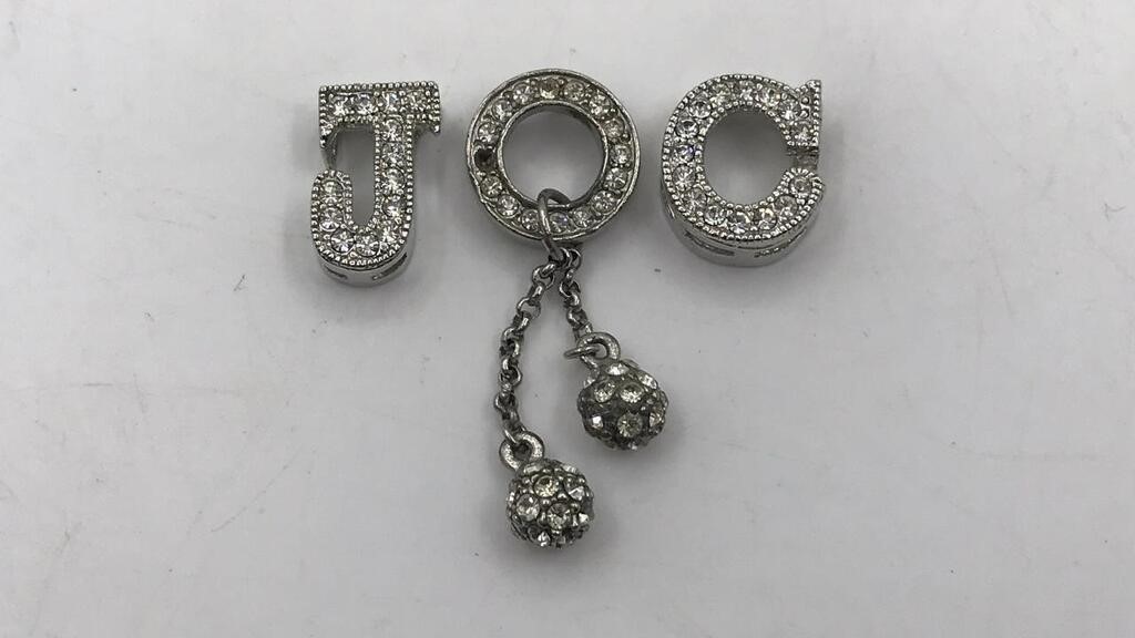 3 Letter Charms W/ Crystals (o Is Missing 1 Stone)