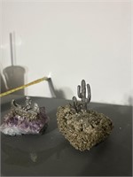 Amethyst and pyrite displays with pewter