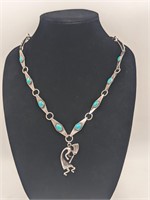 Nice Turquoise & Silver Kokopelli Necklace