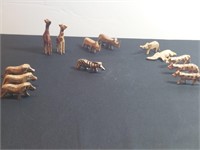 13pc Carved Boxwood Safari Animals Africa