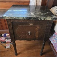 Vintage wood marble top side table