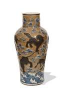 Chinese Ge Glazed Blue & White Vase, 19th C#