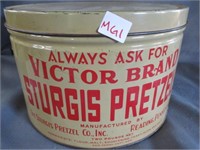 victor brand pretzels tin .