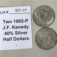 Two 1965-P JFK 40% Silver Half Dollars