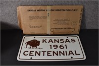 NOS 1961 Kansas Centennial License Plate
