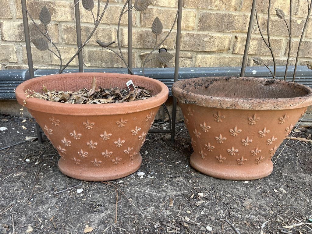 (2) Terra-Cotta w/ Fleur-de-Lis Outdoor Planters