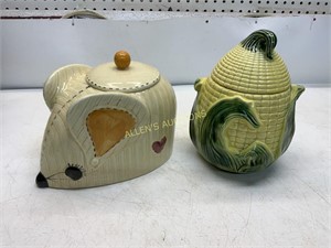 2 COOKIE JARS   (MOUSE  AND EAR OF CORN)