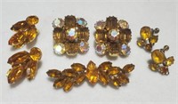 Vintage Topaz Rhinestone Earrings & Brooch Pin