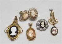 Lot Vintage Cameo Jewelry pendants earrings pin