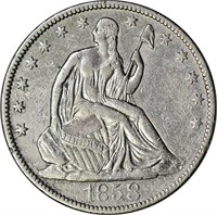 1858-O SEATED LIBERTY HALF - AU DETAILS, CLEANED