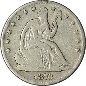 1876 SEATED LIBERTY HALF - VG, CLEANED