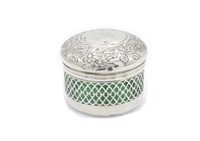 Victorian silver & glass lidded jar