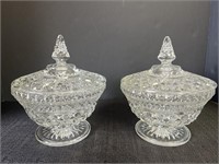 2 Anchor Hocking Wexford footed lidded candy