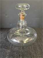 Clear glass wide bottom decanter, approx 8in tall