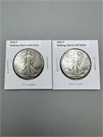 2 1942-P Walking Liberty Silver Half Dollars