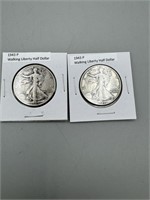 2 1943-P Walking Liberty Silver Half Dollars