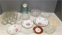 Group drinkware, glass bowls, porcelain plates,