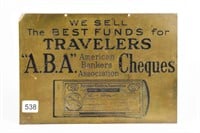 AMERICAN BANKERS ASSOCIATION S/S BRASS SIGN