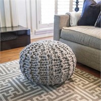 $79 Decor Therapy Chunky Gray Knit Yarn Round Pouf