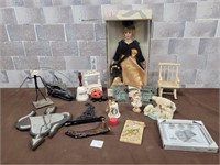 Porcelain doll, dragon head,candle holders etc