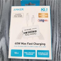 Anker 60W Braided USB-C to USB-C Cable (10 Ft)Whit