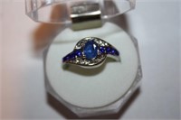 Woman Blue Sapphire Alloy Engagement Ring Size 9