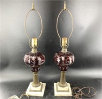 Pair of vintage Bohemian glass, brass and marble t