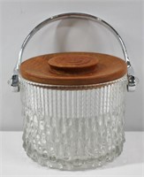 Small Glass Ice Bucket w Wood Lid