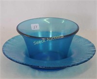Stretch Glass finger bowl & under plate - celeste