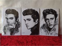 ELVIS LITHOGRAPH BLACK AND WHITE PORTRAIT LOT OF 3