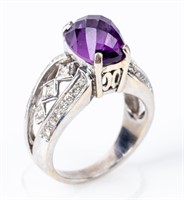 Jewelry 14kt White Gold Amethyst & Diamond Ring