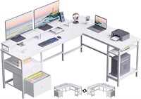 Furologee White 66 L Shaped Desk with Shelves
