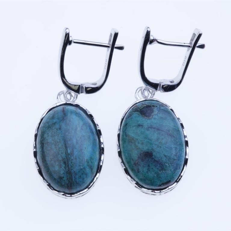 Oval Shattuckite Dangle Earrings