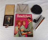 Vintage Mixed Item Lot Purses Pipe Bewitched Book