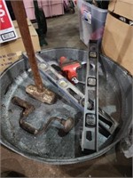 Galvanized pan vise sledgehammer levels