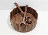 TEAK SALAD BOWL & UTENSILS - 11.5" DIA X 5" DEEP