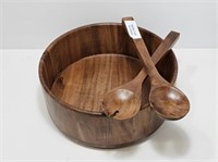 TEAK SALAD BOWL & UTENSILS - 11.5" DIA X 5" DEEP