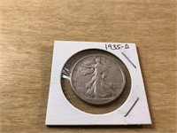 1935-D SILVER Walking Liberty Half Dollar in Case