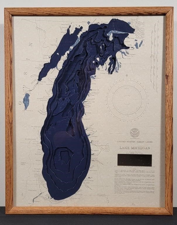 Lake Michigan 3-D Nautical Wood Chart