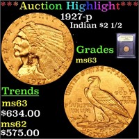 *Highlight* 1927-p Indian $2 1/2 Graded Select Unc