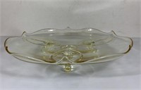 YELLOW DEPRESSION GLASS FOOTED CAKE PLATE