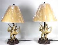 PAIR OF FAUX ANTLER STYLE LAMPS W/PARCHMENT SHADES