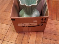 Box including a Niloak style green pottery vase,