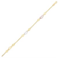 14k Tri-color Gold Heart Stations Anklet