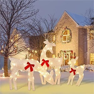 3 Pack Tinsel Reindeer Family Lighted 2D