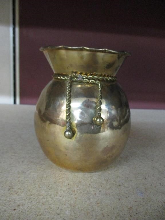 Vintage Brass Vase rope design  Hammered