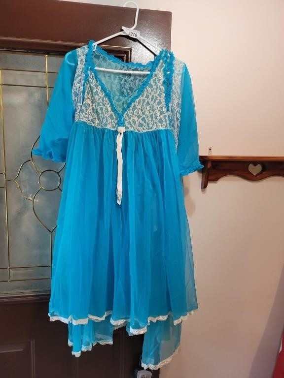 Vintage Blue See Through Night Gown & Robe - no